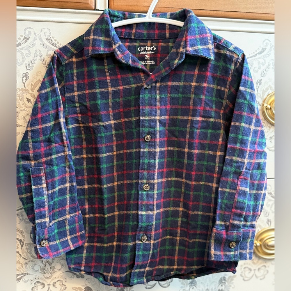 💥4/$20💥 Carter's Kids Multicolor Plaid Button Down Flannel Shirt Size 2T
